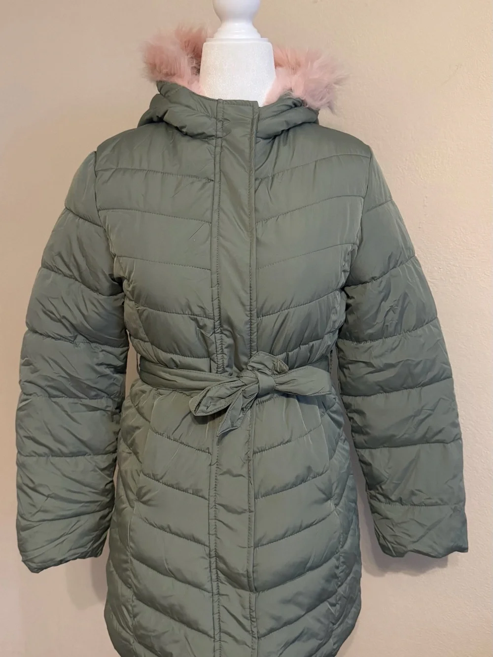 Children’s Place Girls Long Sleeve Faux Fur Hooded Long Puffer Jacket
